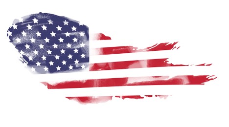 Image of Bright painting of USA national flag on white background