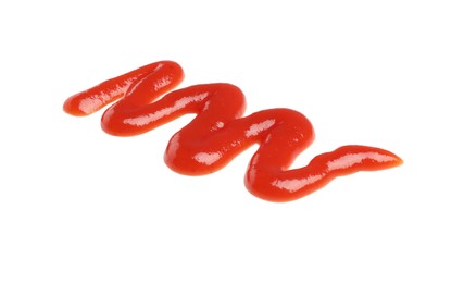 Photo of Smear of tasty ketchup on white background. Ingredient for hot dog