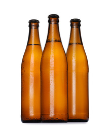 Brown bottles with beer isolated on white