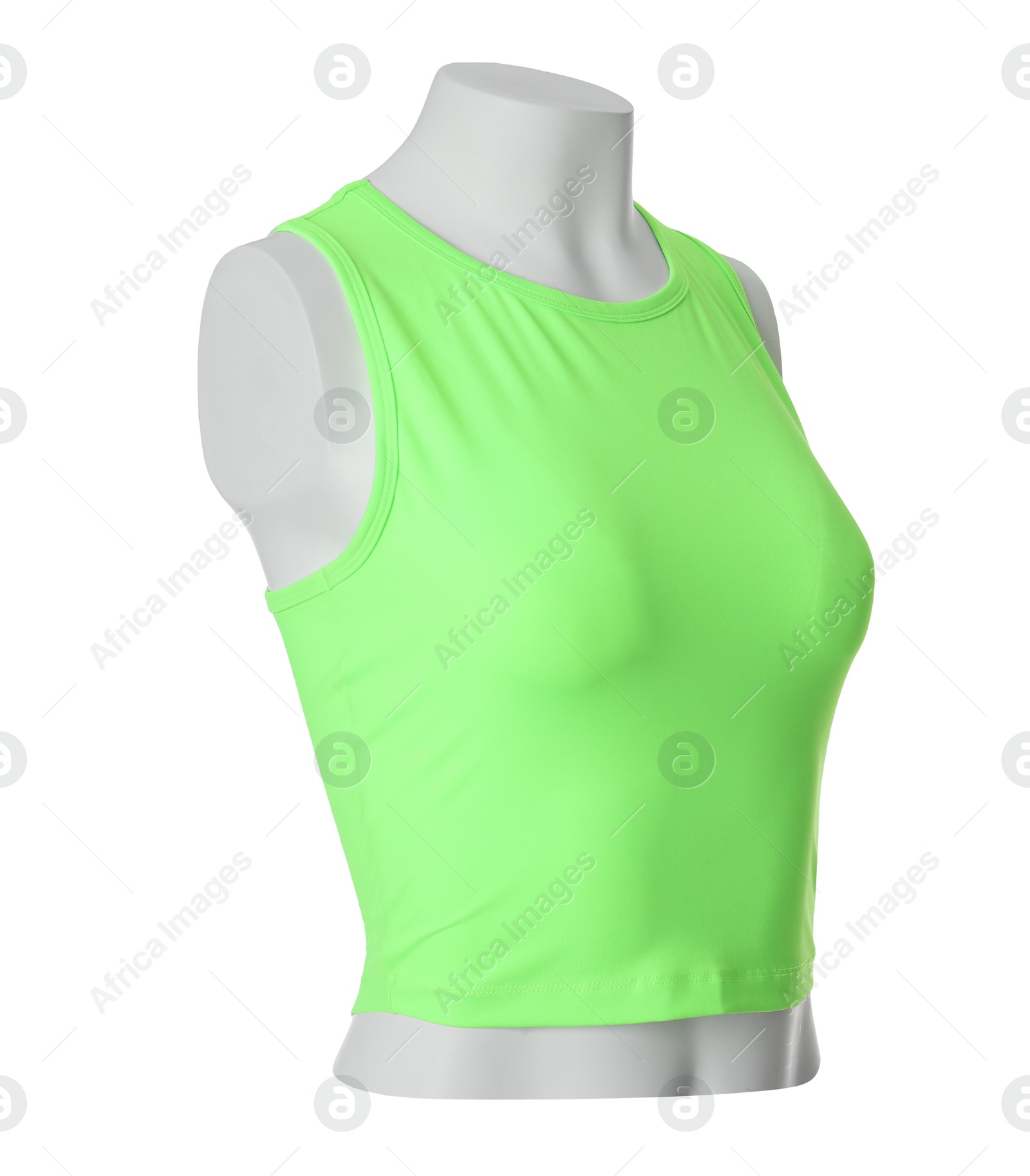 Photo of Green women's top isolated on white. Sports clothing