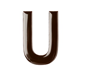 Letter U made of chocolate on white background