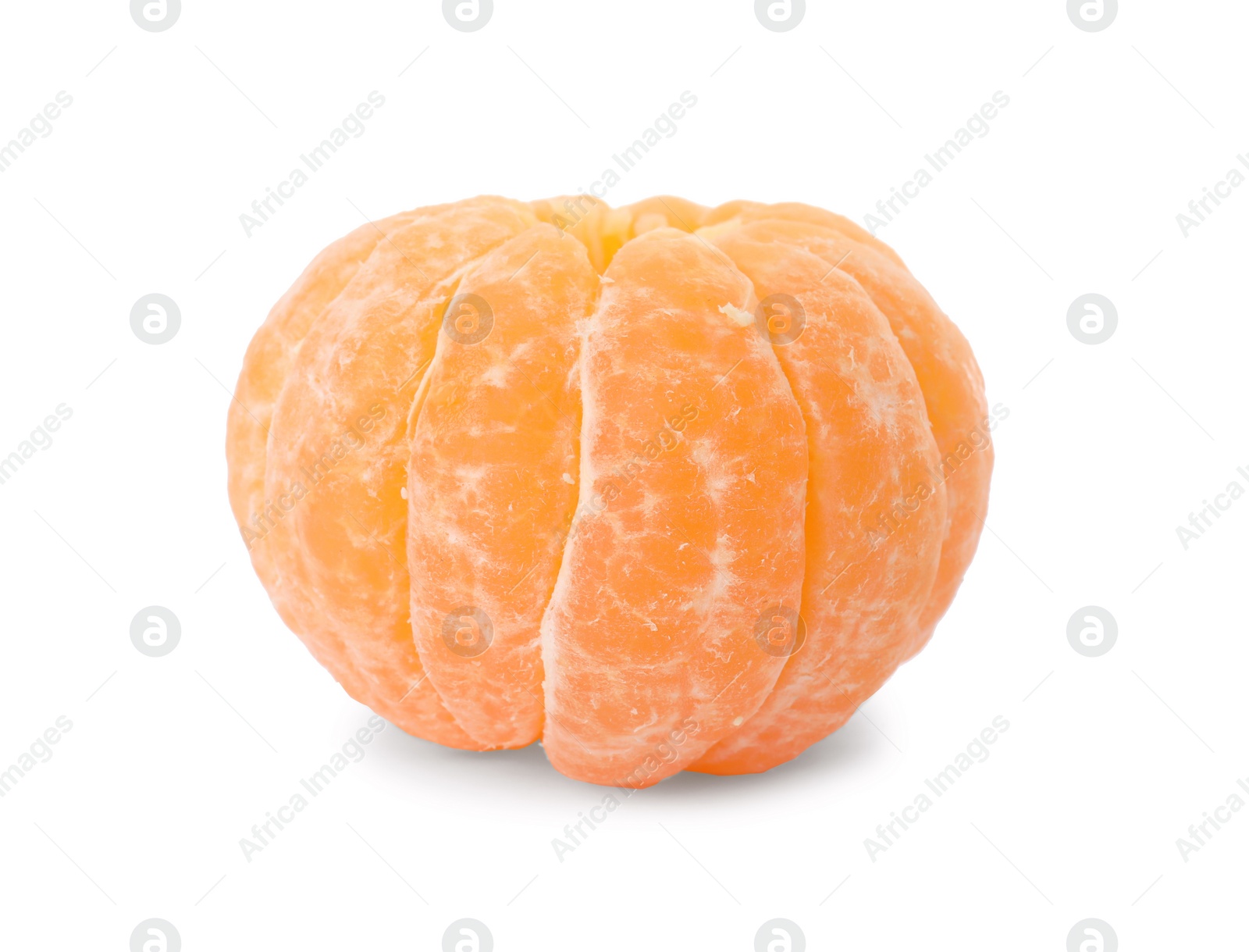 Photo of Peeled fresh ripe tangerine on white background