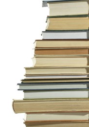 Photo of Stack of many different books isolated on white