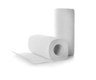 Rolls of paper towels on white background