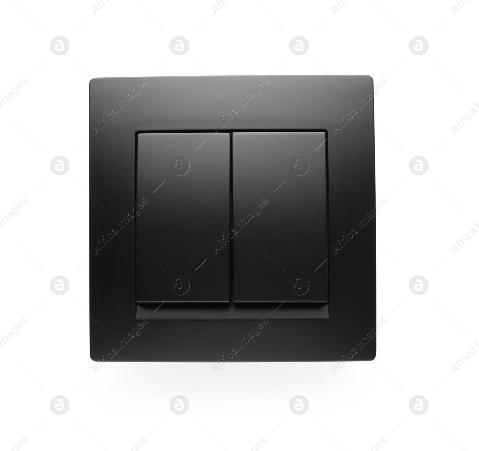 Photo of Black plastic light switch isolated on white