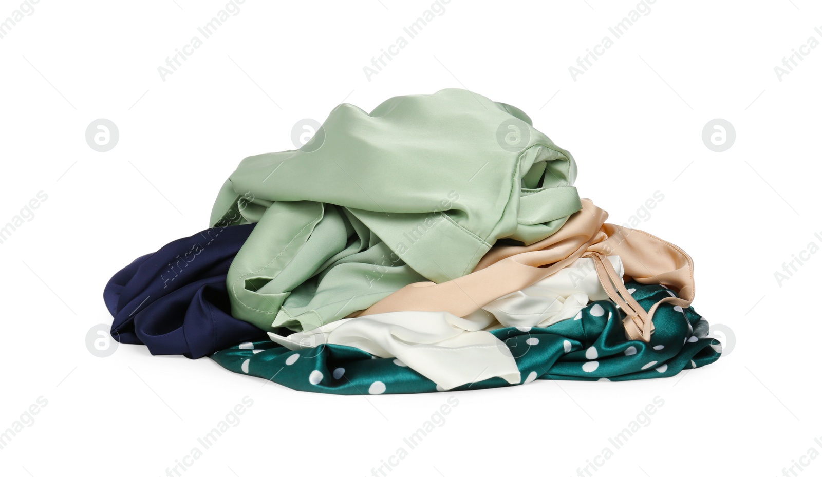 Pile of colorful clothes isolated on white Photo of Pile of colorful clothes isolated on white