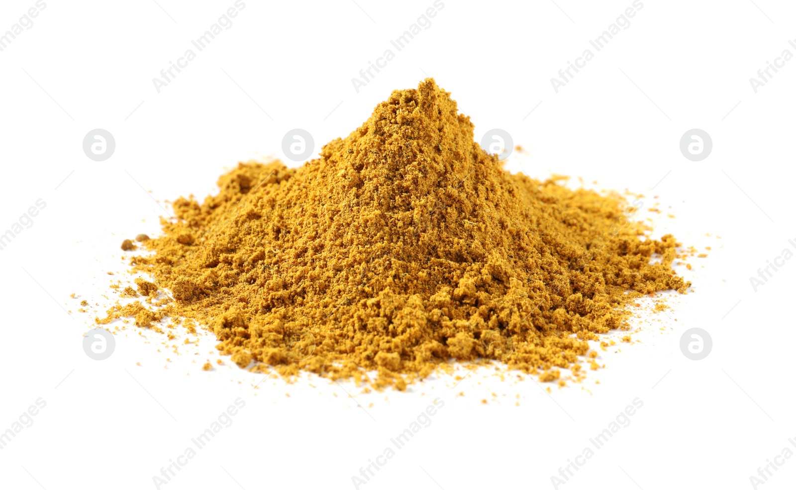 Photo of Pile of dry curry powder isolated on white