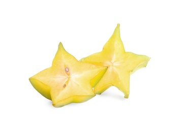 Slices of ripe carambola isolated on white