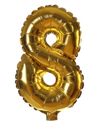 Photo of Golden number eight balloon on white background