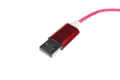 Type A connector of red USB cable isolated on white