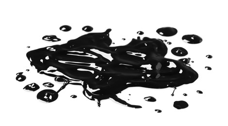 Blots of black glossy paint on white background