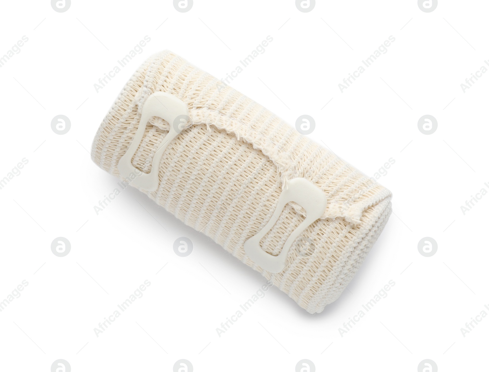 Photo of Medical bandage roll isolated on white, top view