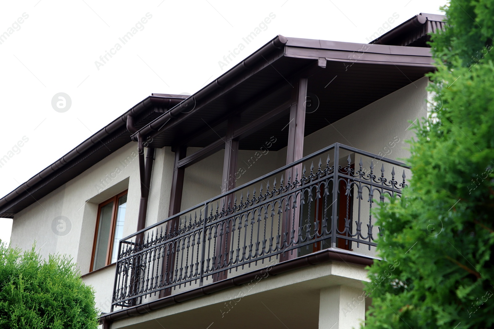 Photo of Exterior of beautiful building with empty balcony