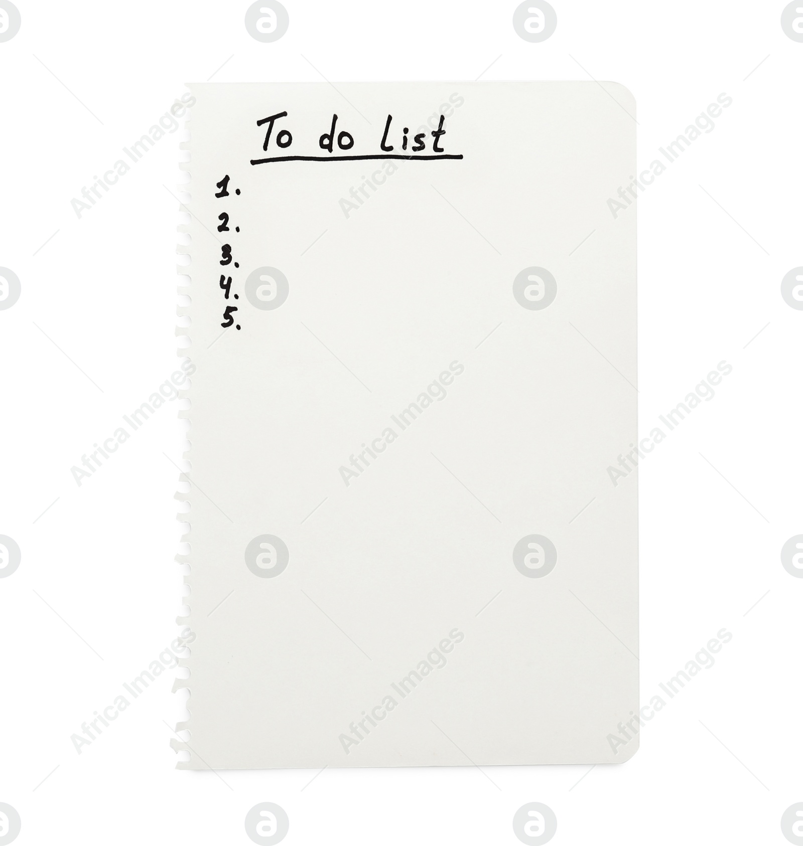 Photo of Notepad sheet with unfilled numbered To Do list on white background