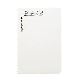 Photo of Notepad sheet with unfilled numbered To Do list on white background