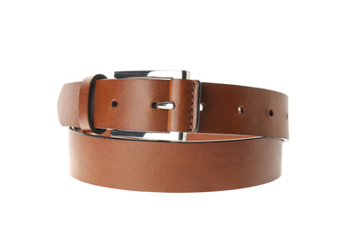 Stylish brown leather belt isolated on white