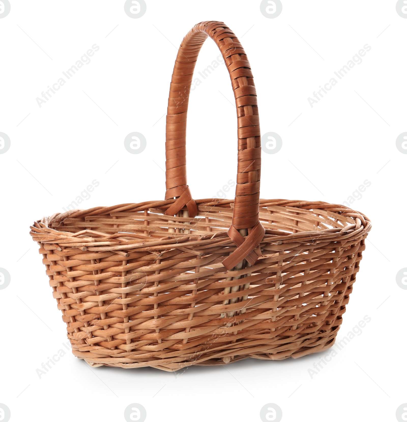 Photo of Empty wicker basket isolated on white. Easter item