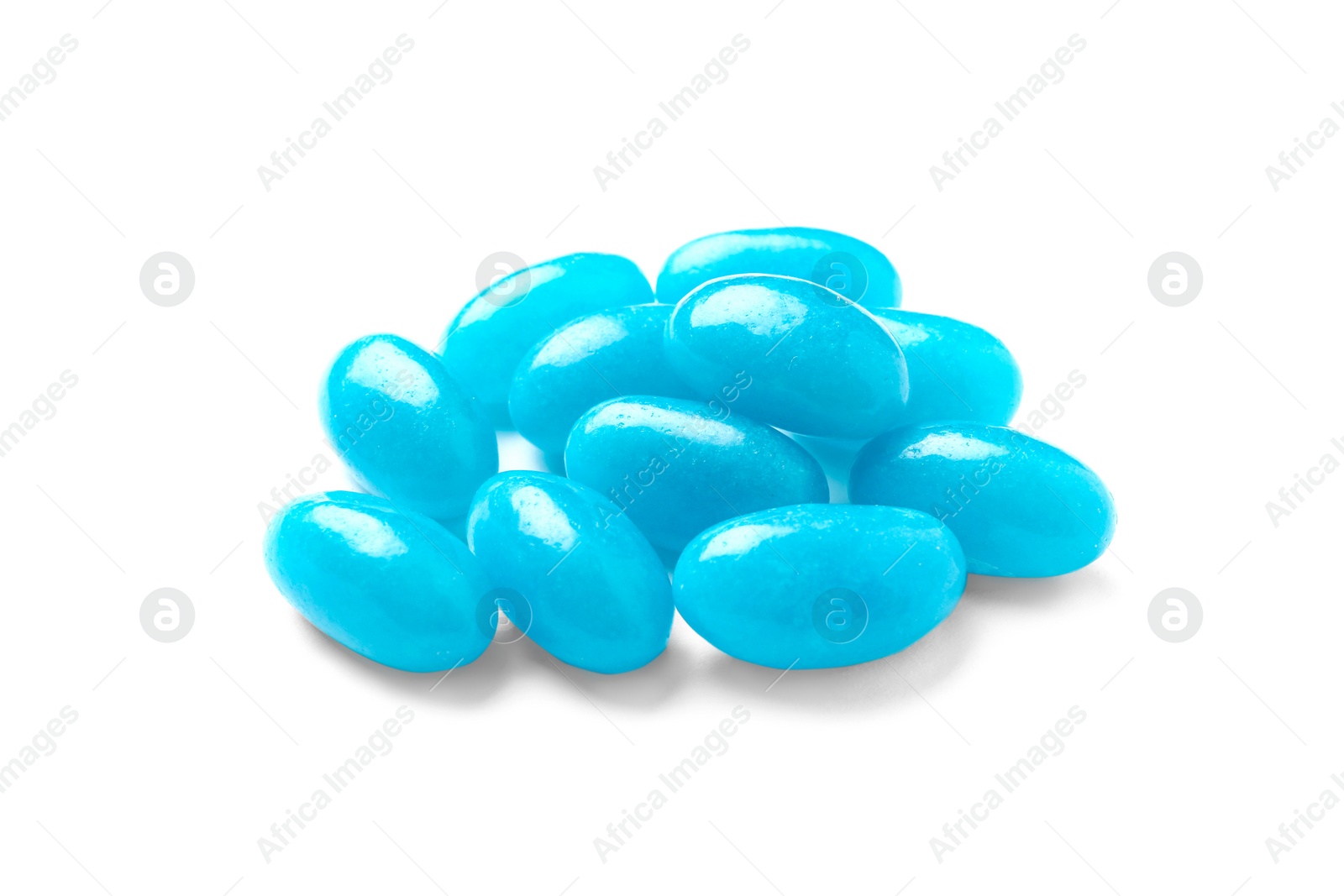 Photo of Pile of tasty bright jelly beans isolated on white