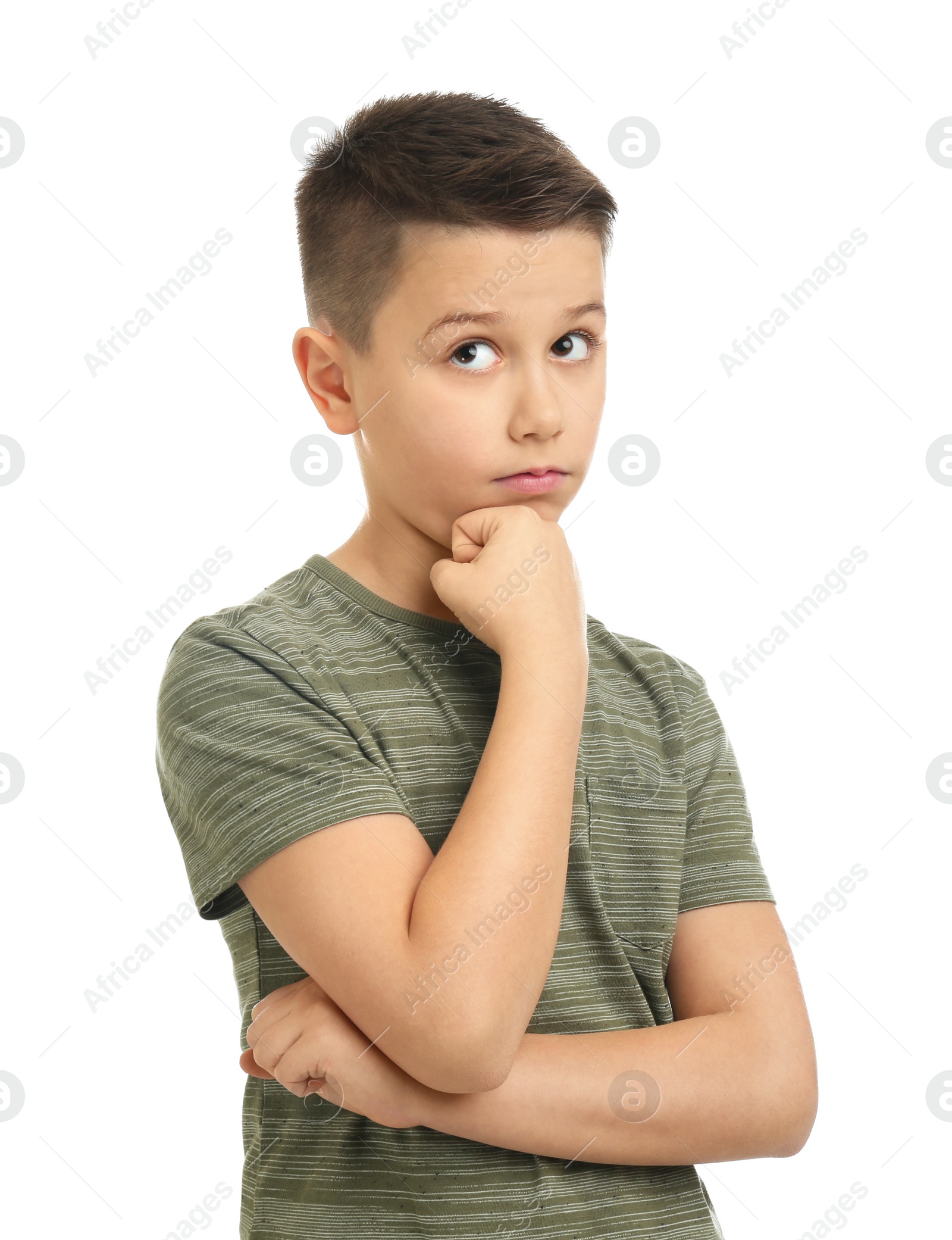 Photo of Portrait of preteen boy on white background