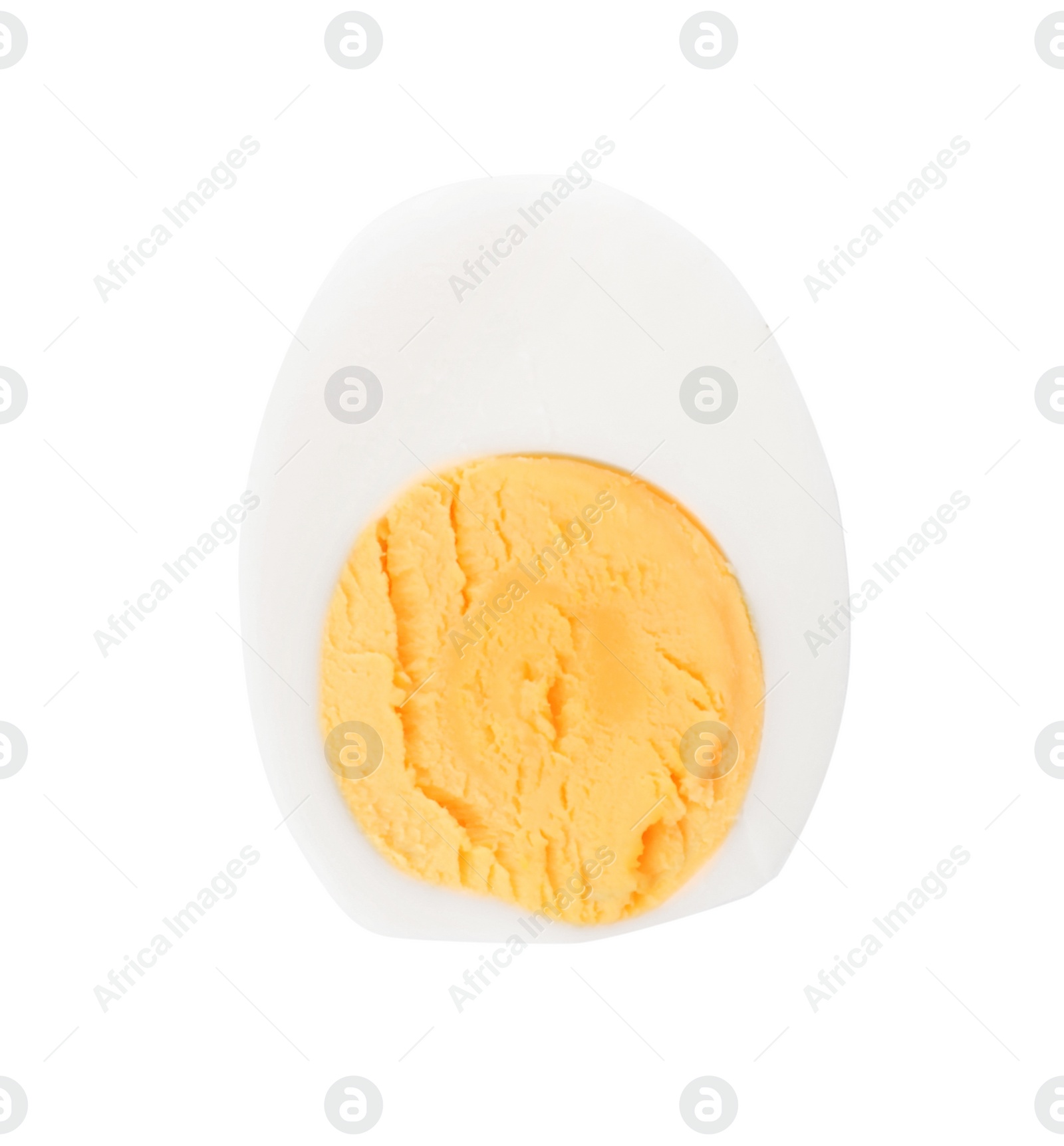 Photo of Half of hard boiled egg on white background