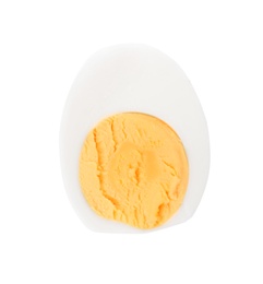 Half of hard boiled egg on white background