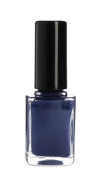 Blue nail polish in bottle isolated on white