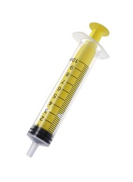 One new medical syringe isolated on white