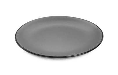 Photo of Empty gray ceramic plate isolated on white