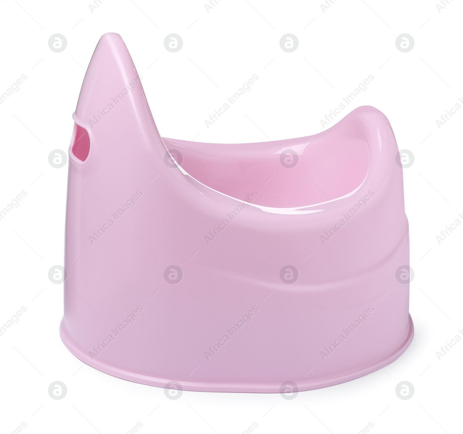 Photo of Pink baby potty isolated on white. Toilet training