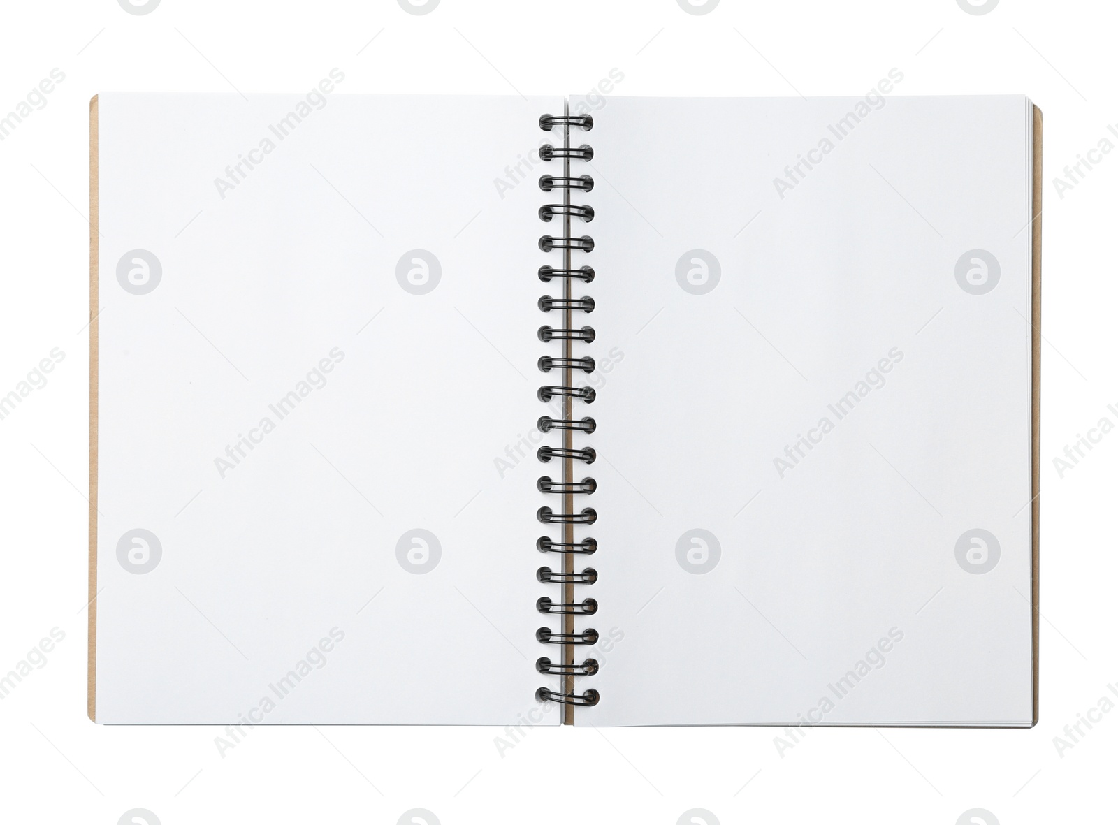 Photo of Stylish open notebook isolated on white, top view