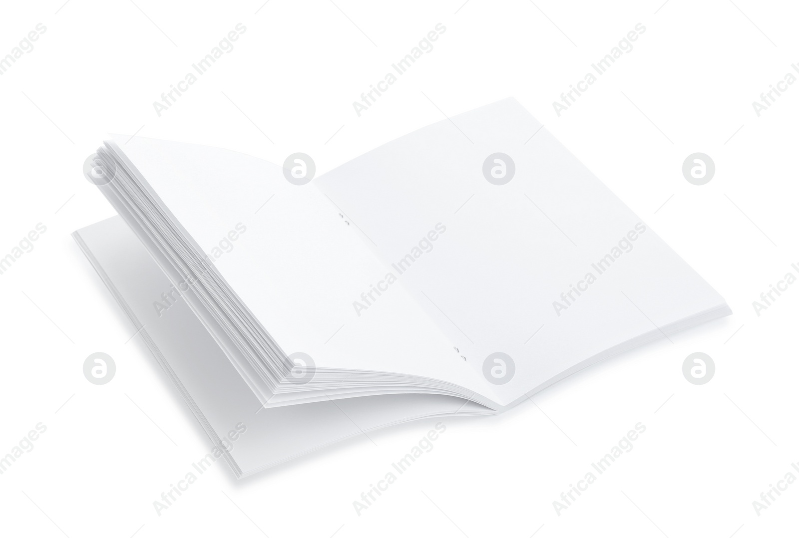 Photo of Open blank paper brochure isolated on white. Mockup for design