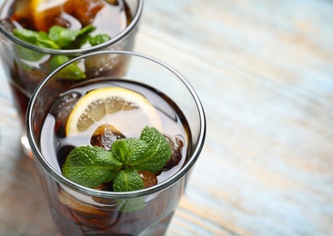 Glass of fresh lemonade, closeup