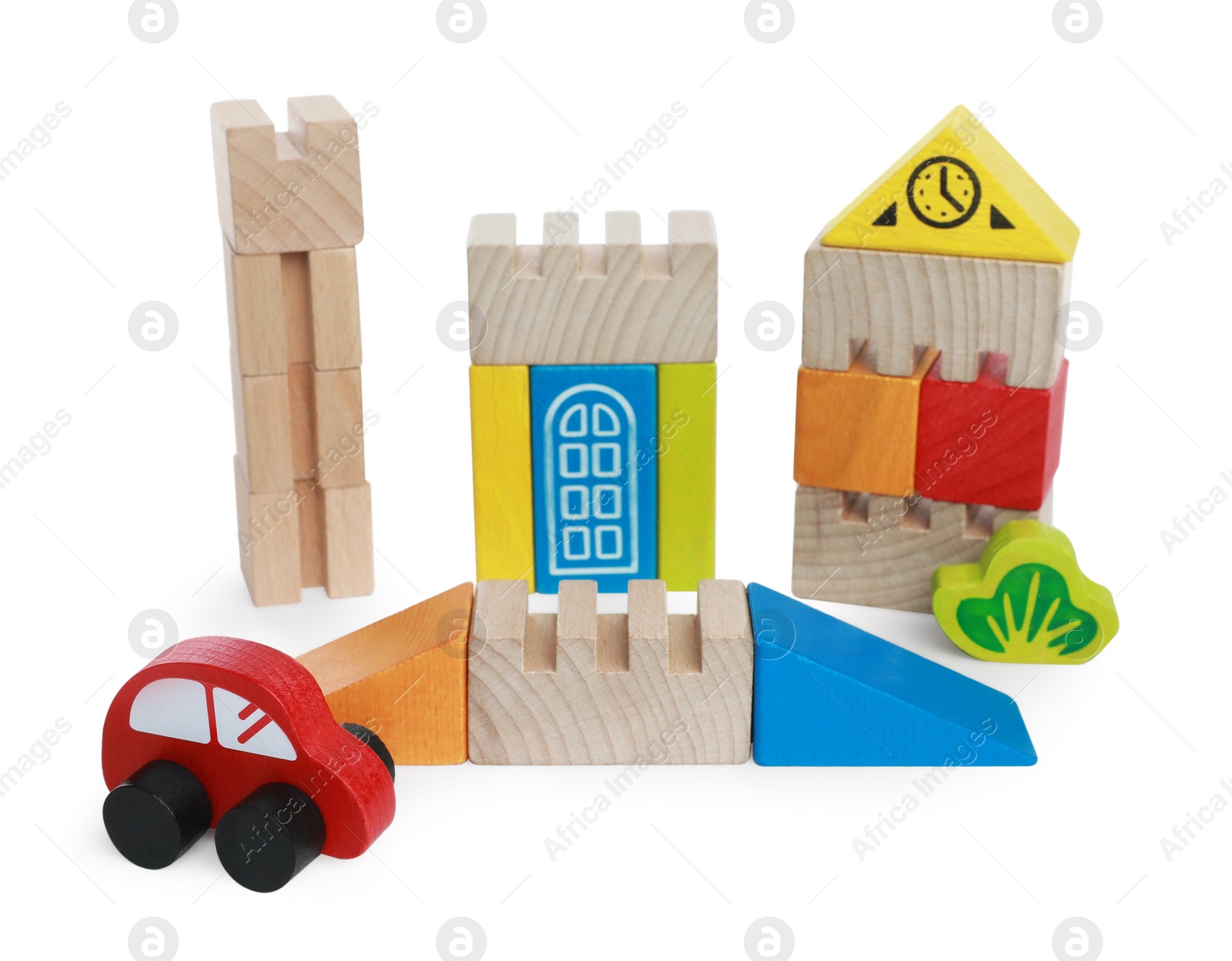 Photo of Game of building blocks isolated on white. Educational toy for motor skills development