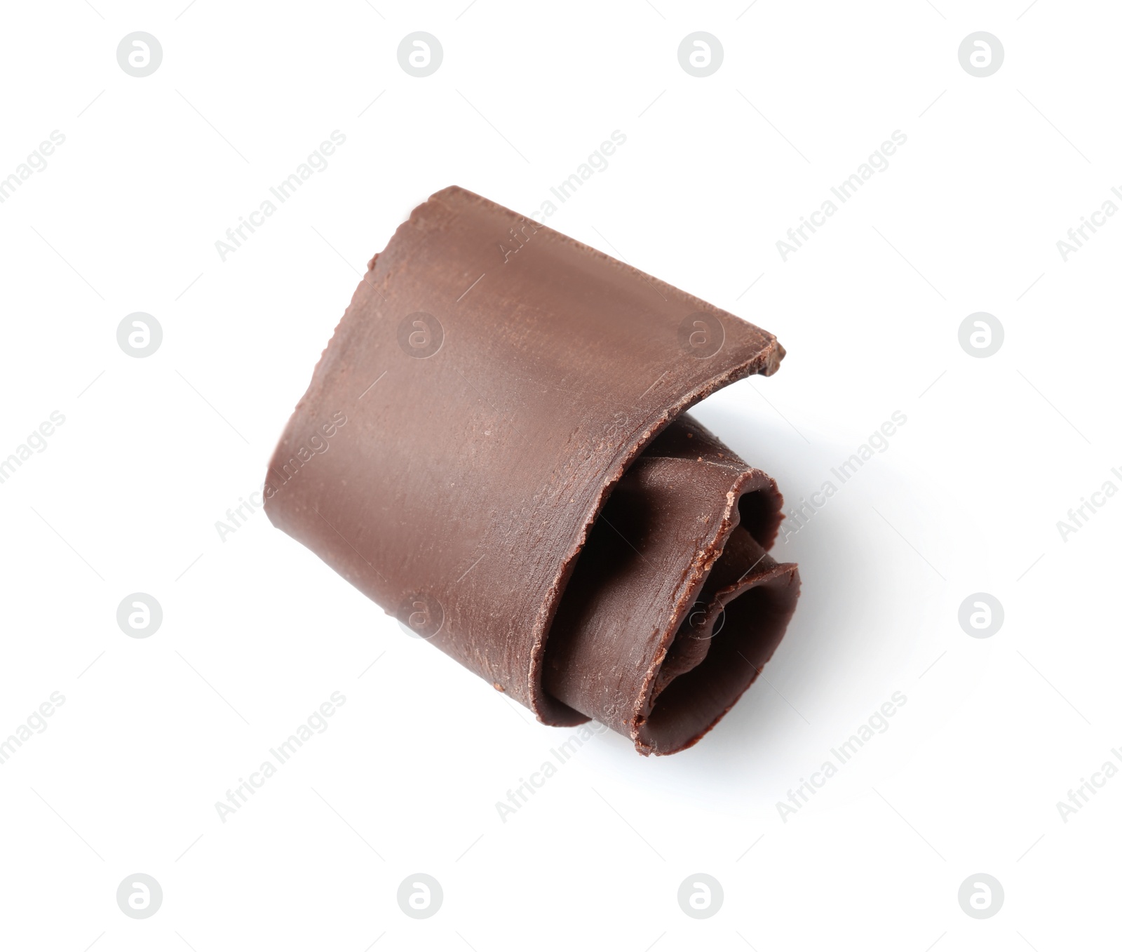 Photo of Yummy chocolate curl for decor on white background