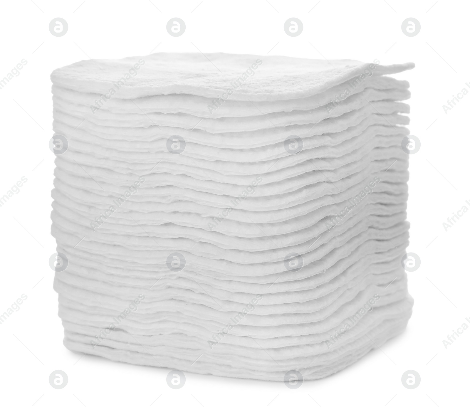 Photo of Stack of cotton pads on white background