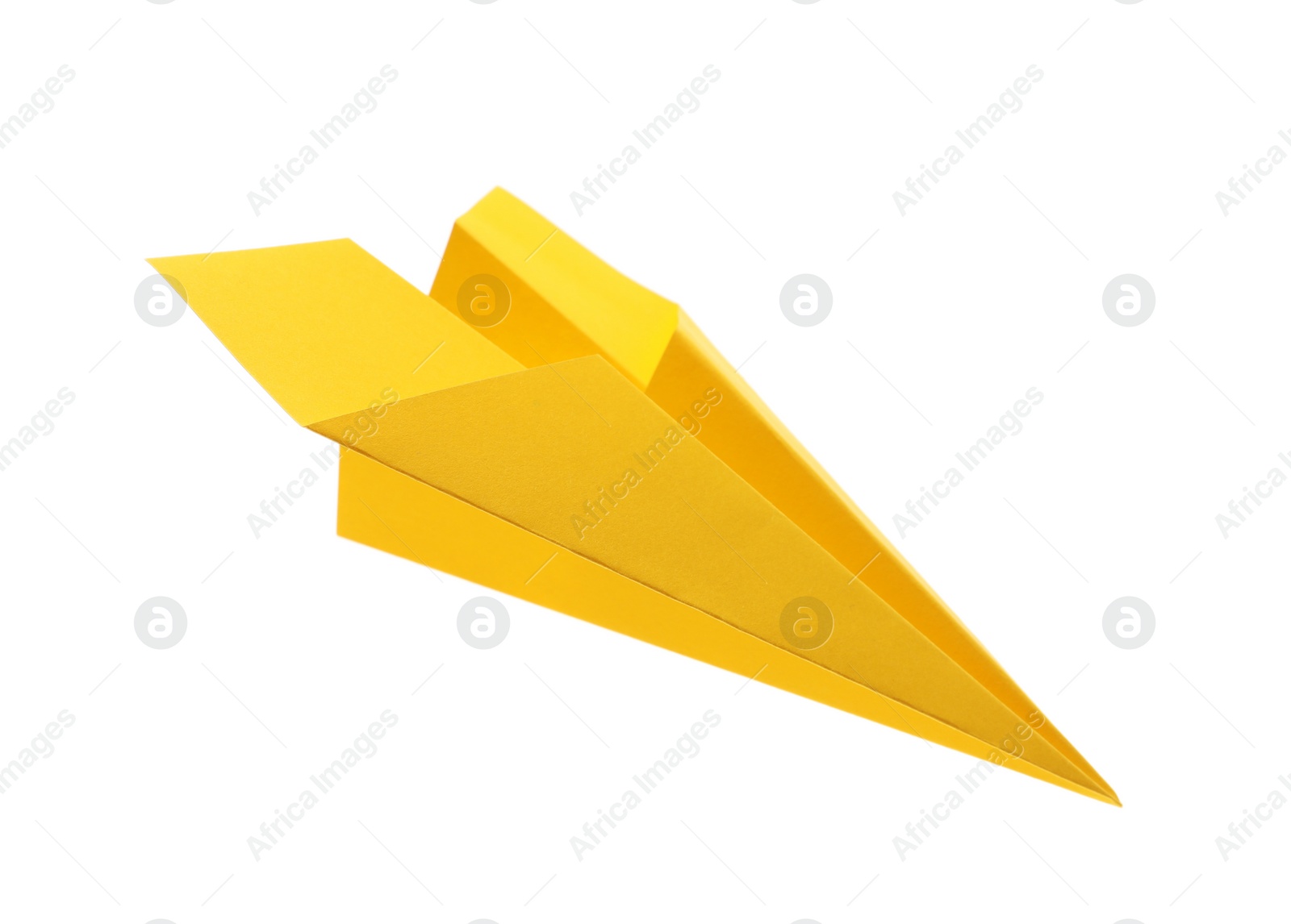 Photo of Handmade yellow paper plane isolated on white