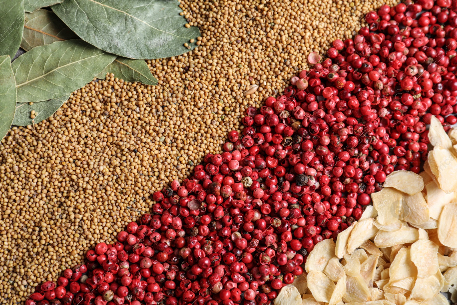 Photo of Many different spices as background, closeup view