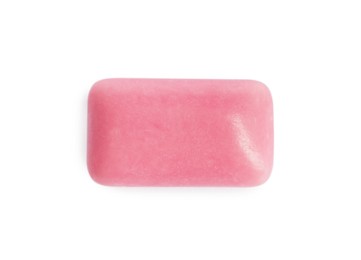 Photo of One pink chewing gum isolated on white, top view