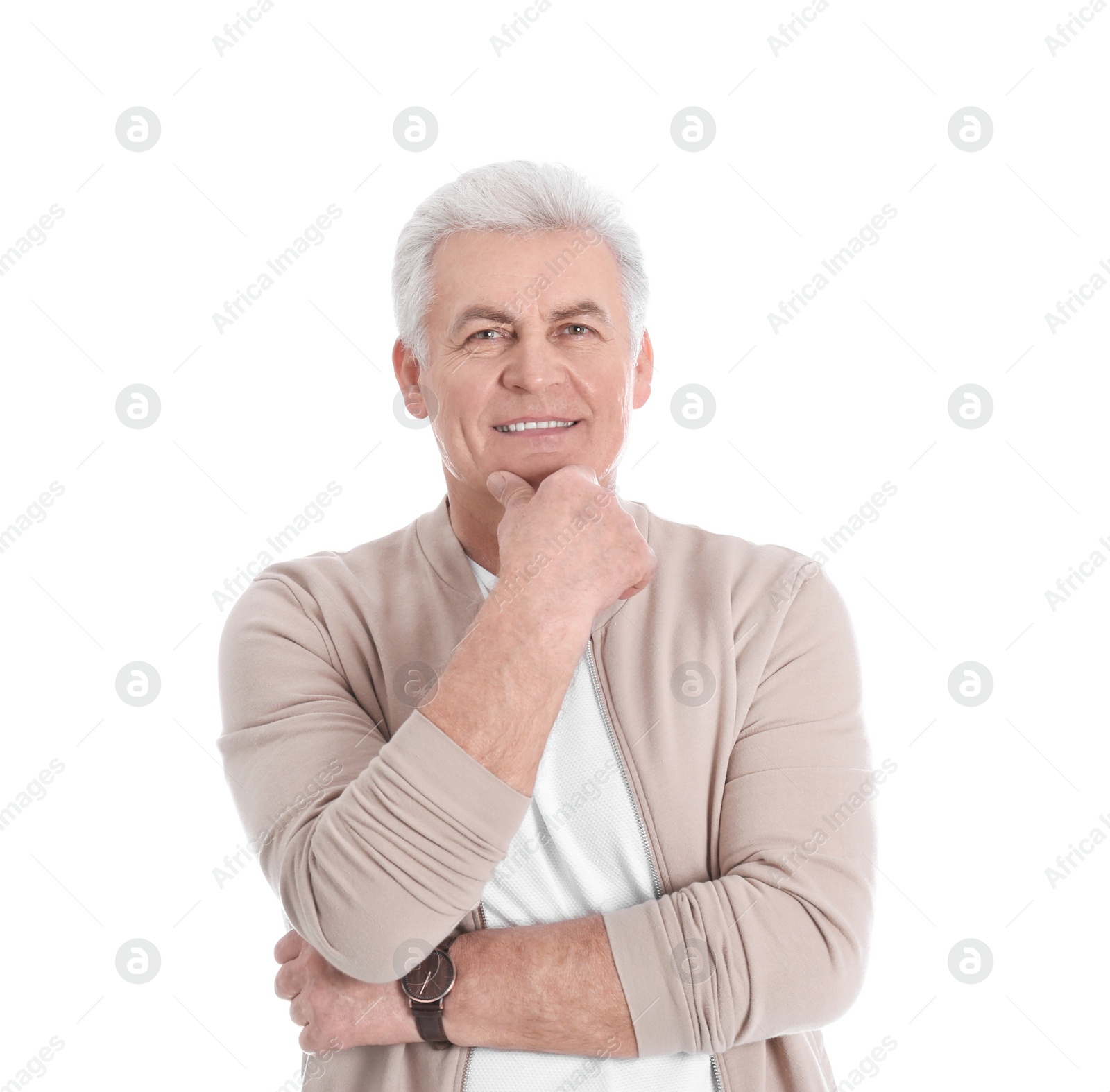 Photo of Portrait of handsome mature man on white background