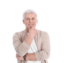 Photo of Portrait of handsome mature man on white background