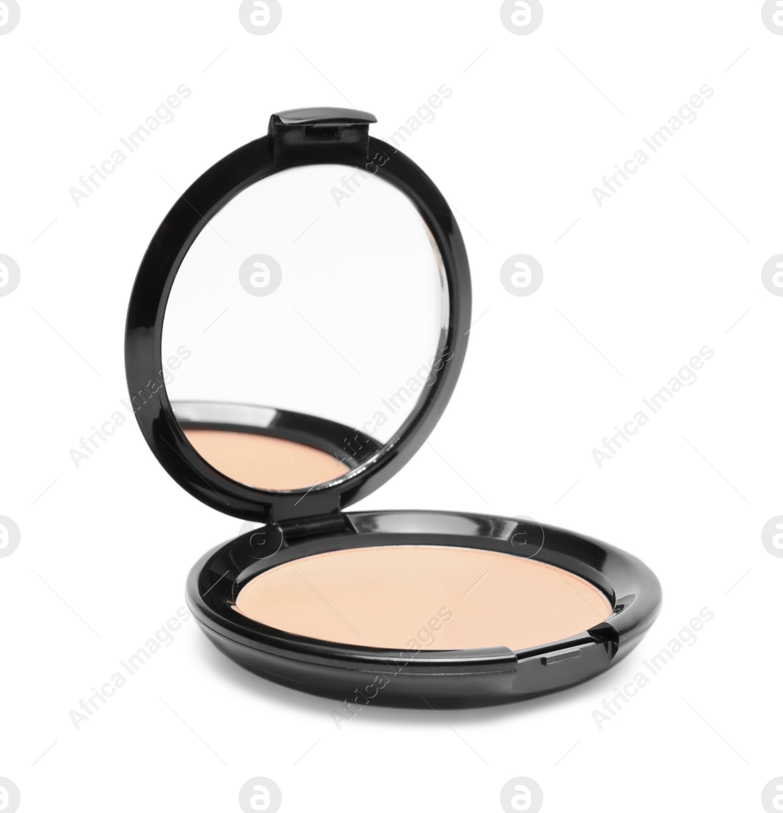 Photo of Face powder with mirror isolated on white