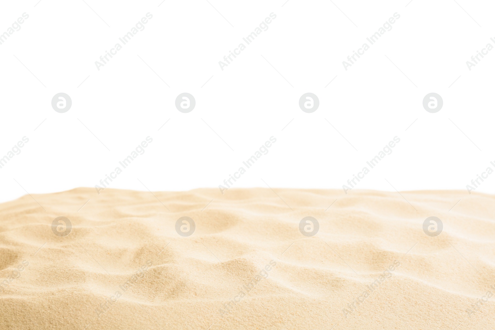 Photo of Beach sand on white background. Mockup for design