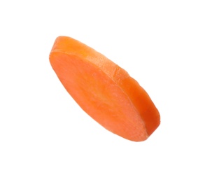 Photo of Cut fresh ripe carrot on white background