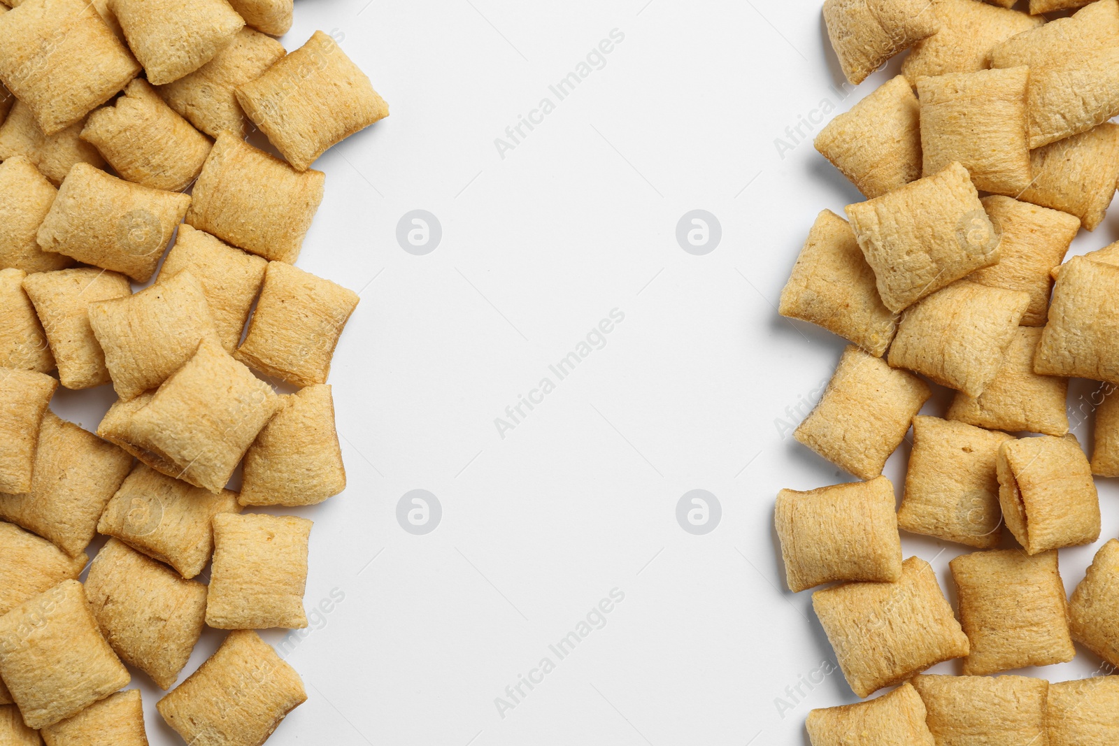 Photo of Sweet crispy corn pad on white background, top view. Space for text