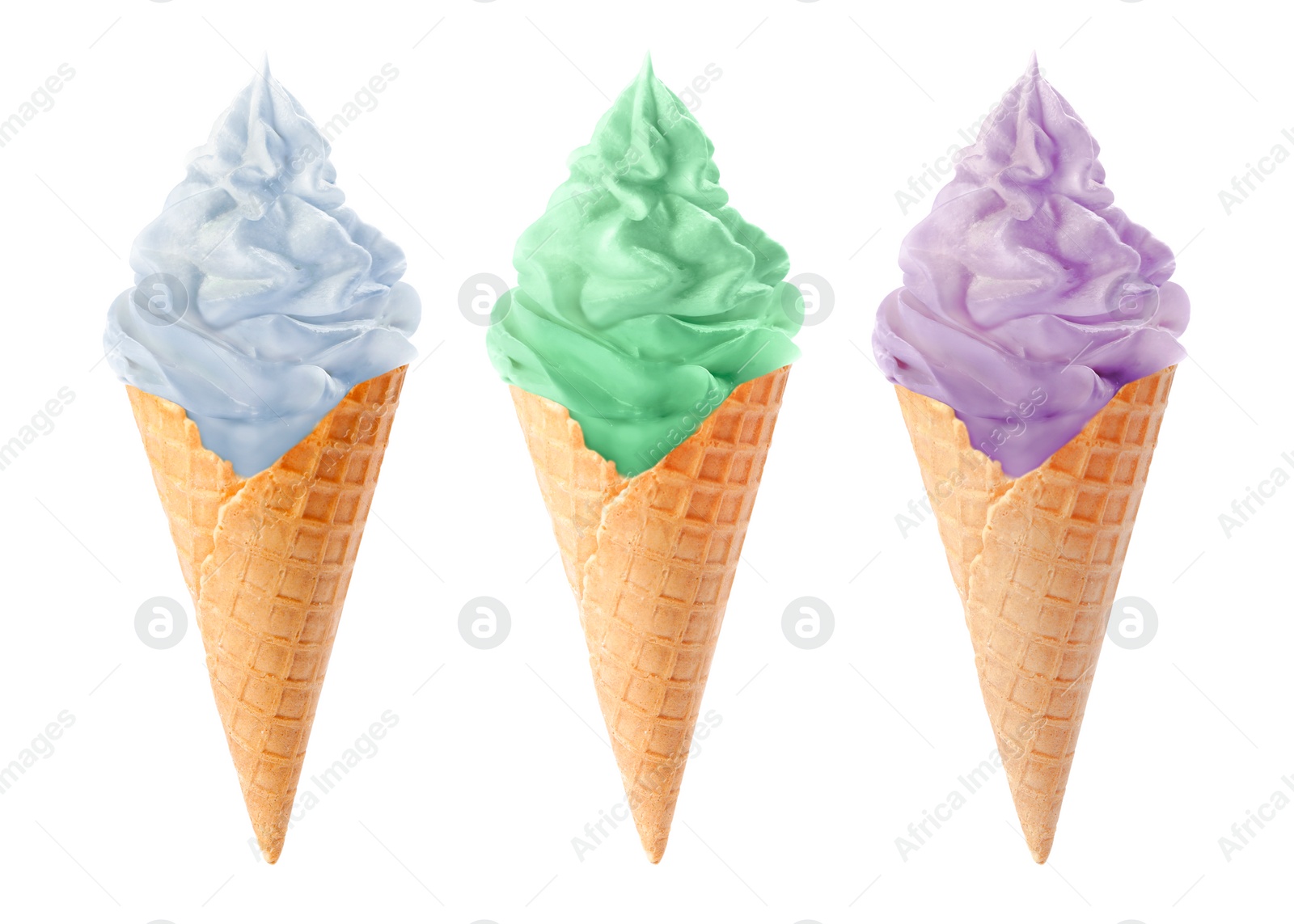 Image of Ice cream in different flavors isolated on white. Soft serve