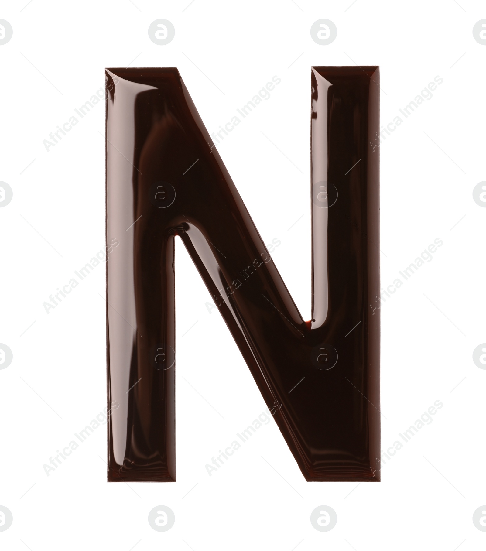 Photo of Chocolate letter N on white background, top view