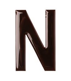 Chocolate letter N on white background, top view