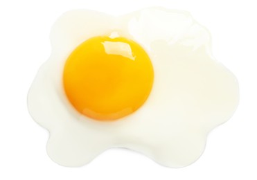 Image of Tasty fried chicken egg isolated on white, top view