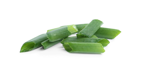 Cut green spring onion isolated on white