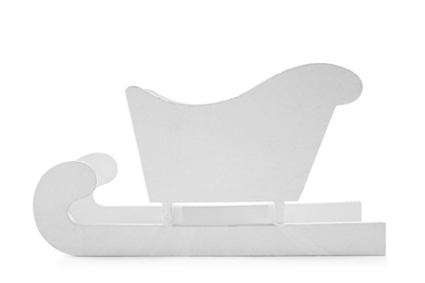Photo of Empty wooden decorative sleigh on white background